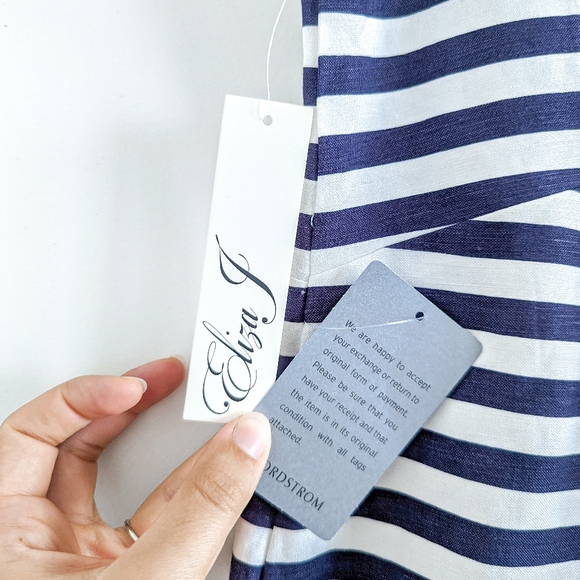 ELIZA J Navy Blue & White Stripe Tasseled Sleeveless Sheath Dress Size 6 - Picture 7 of 11